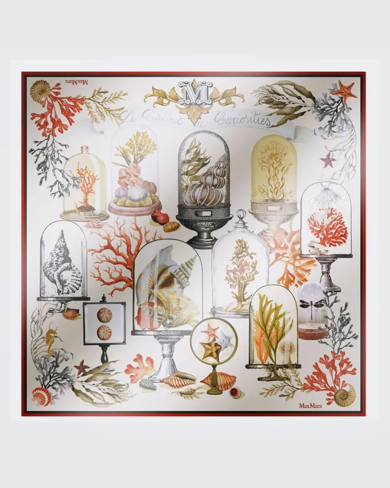 Max Mara Quadratisches Foulard aus Seidentwill mit Grafik-Print Beige