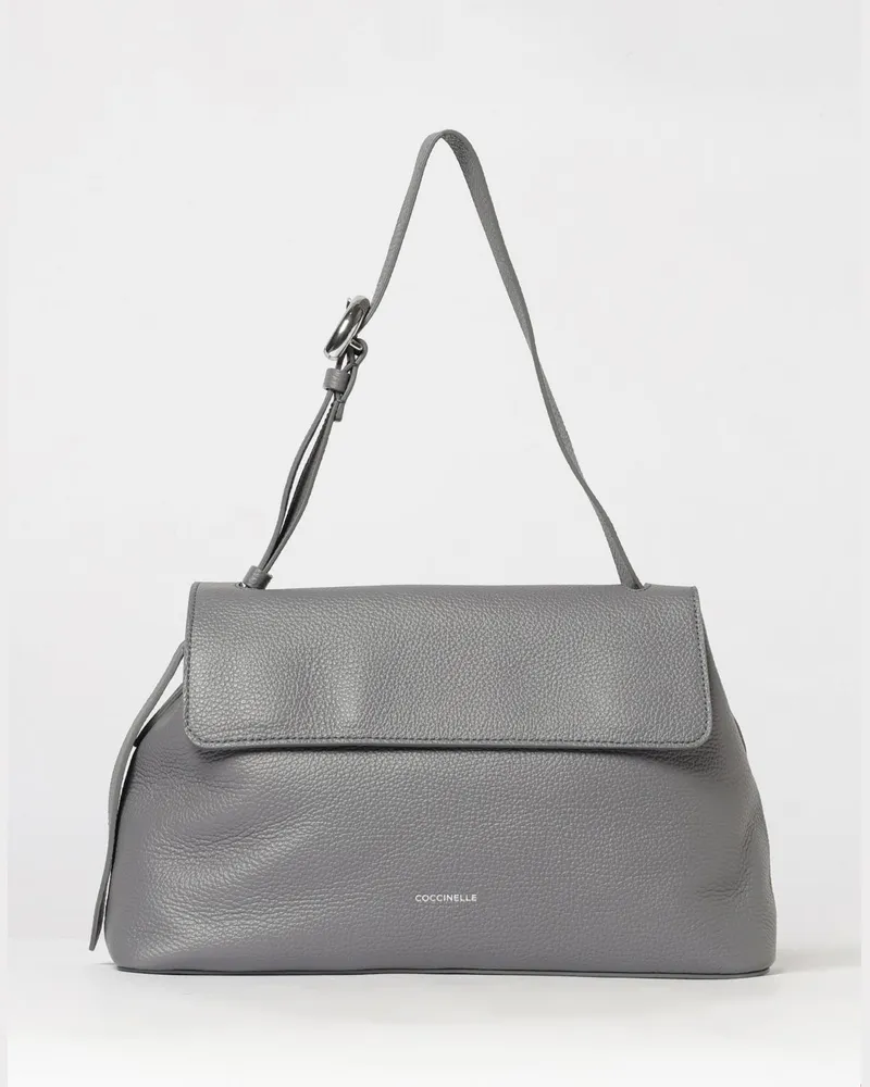Coccinelle Ausgestellte Schultertasche aus genarbtem Leder mit Magnetverschluss Grau