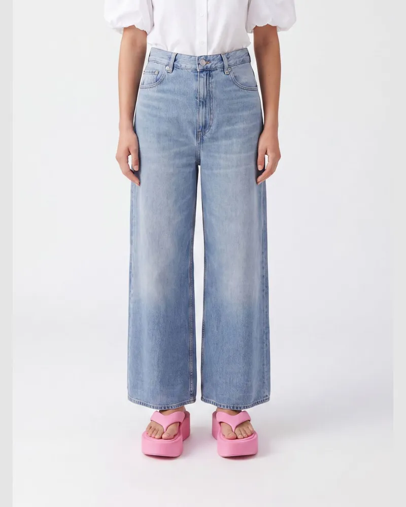 Ganni Wide-Leg-Jeans mit mittlerer Leibhöhe aus Baumwolldenim Blau