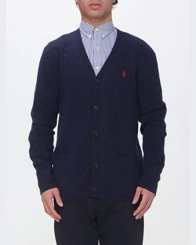 Ralph Lauren Cardigan mit Rundhalsausschnitt aus Wolle und Kaschmir mit Pony-Logo Blau