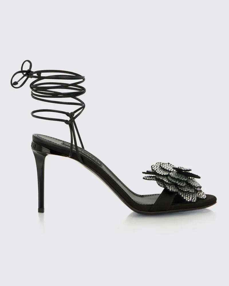 Philipp Plein Wildledersandalen mit Stiletto-Absatz und Kristallblume Schwarz