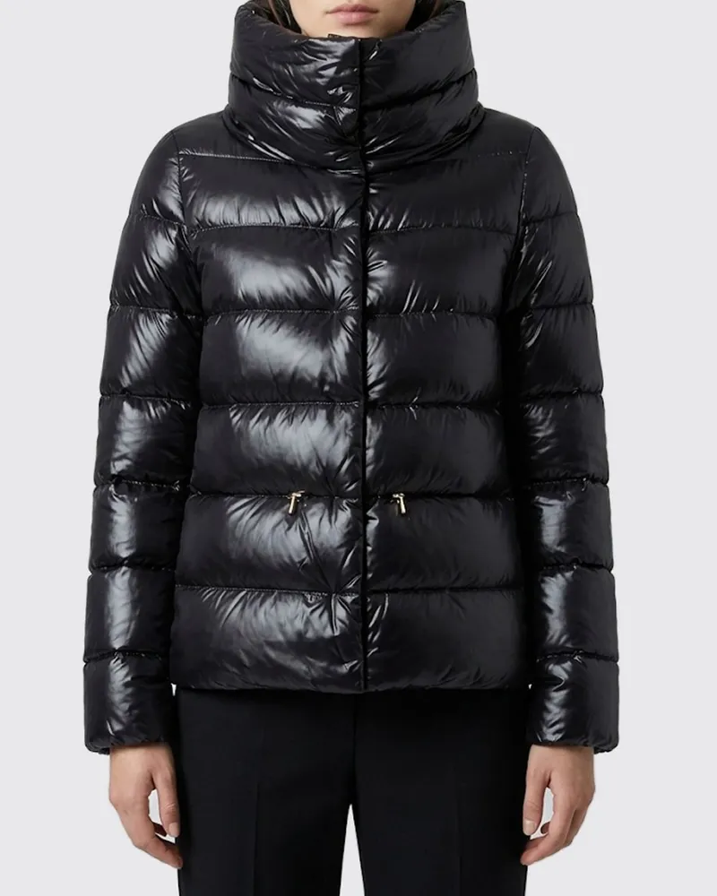 Herno Kurze gesteppte Ultraleicht-Nylon-Daunenjacke mit Stehkragen und Kordelzug Silber