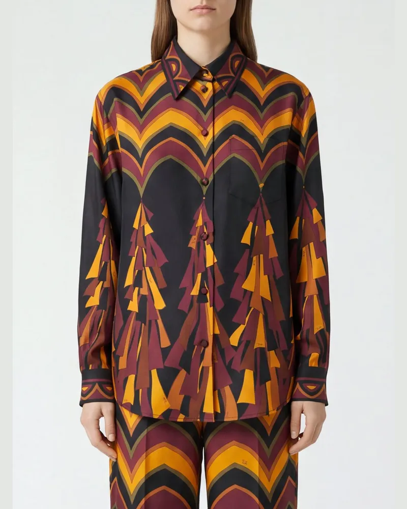 Emilio Pucci Bedruckte Bluse aus reiner Seide mit klassischem Kragen Burgunderrot
