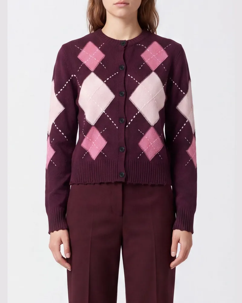Pinko Strickjacke aus Wolle und Kaschmir mit Argyle-Muster Rot