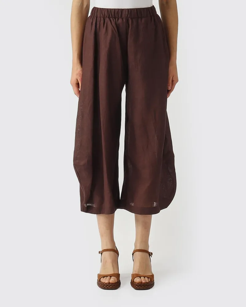 MEIMEIJ Cropped-Hose aus Leinen Kaffee