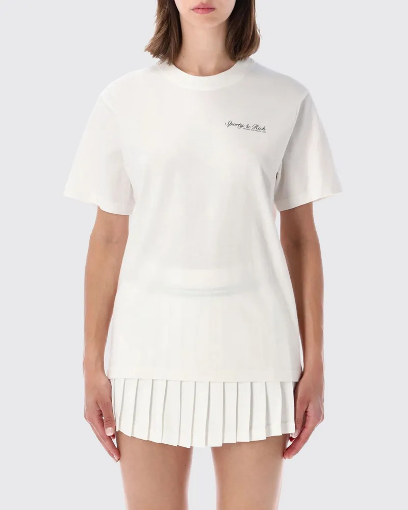 SPORTY & RICH SPORTY  RICH Gestreiftes Baumwoll-T-Shirt Sporty & Rich mit Rundhalsausschnitt und Logo auf der Rückseite Weiß