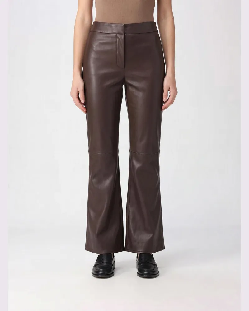Max Mara Max Mara Sublime Schlaghose von aus glattem Kalbsleder mit mittlerer Taille Braun