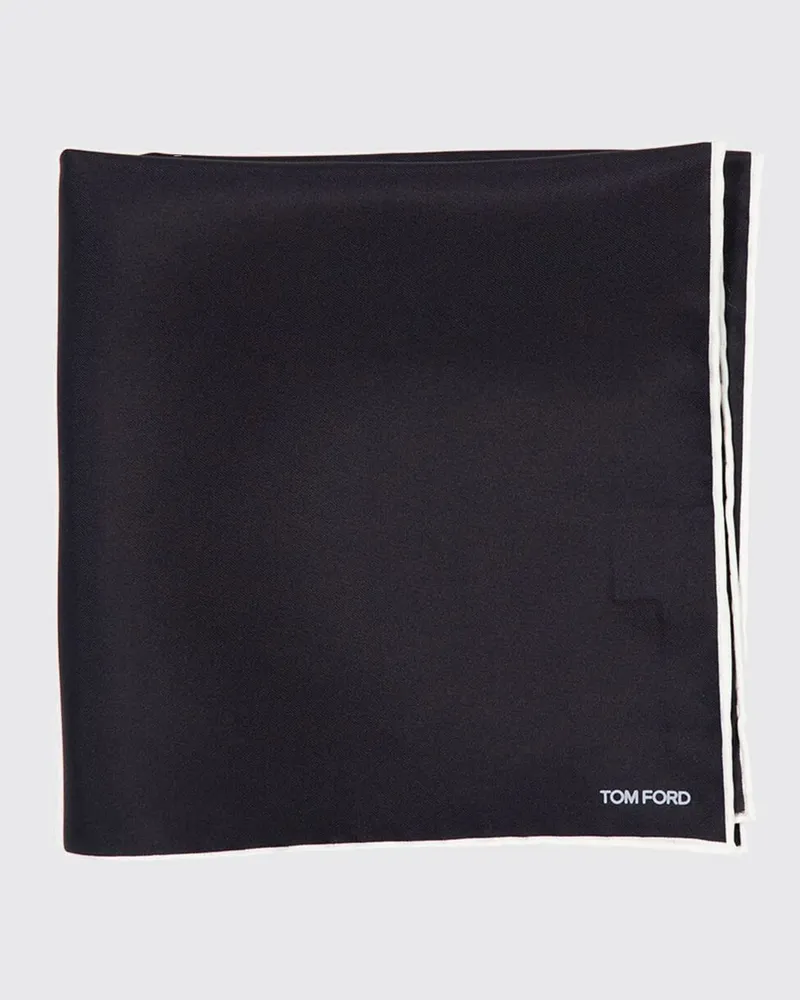 Tom Ford Einstecktuch aus reiner Seide mit kontrastierendem Logo Schwarz