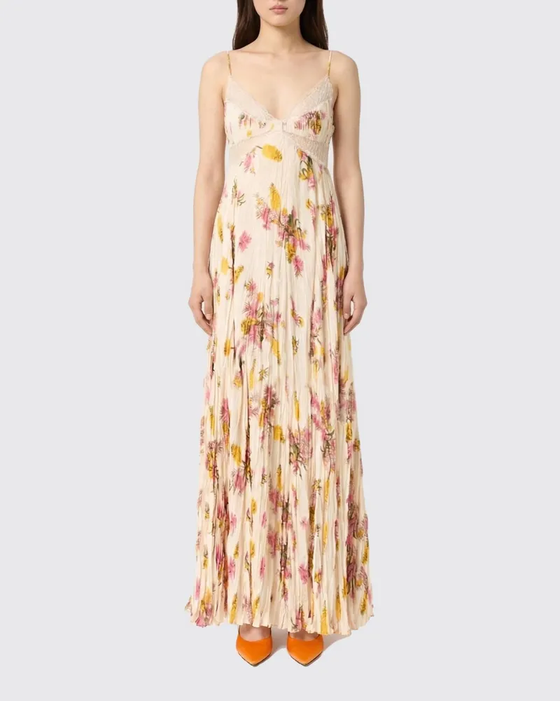 Blumarine Langes Jerseykleid mit Blumenmuster Braun