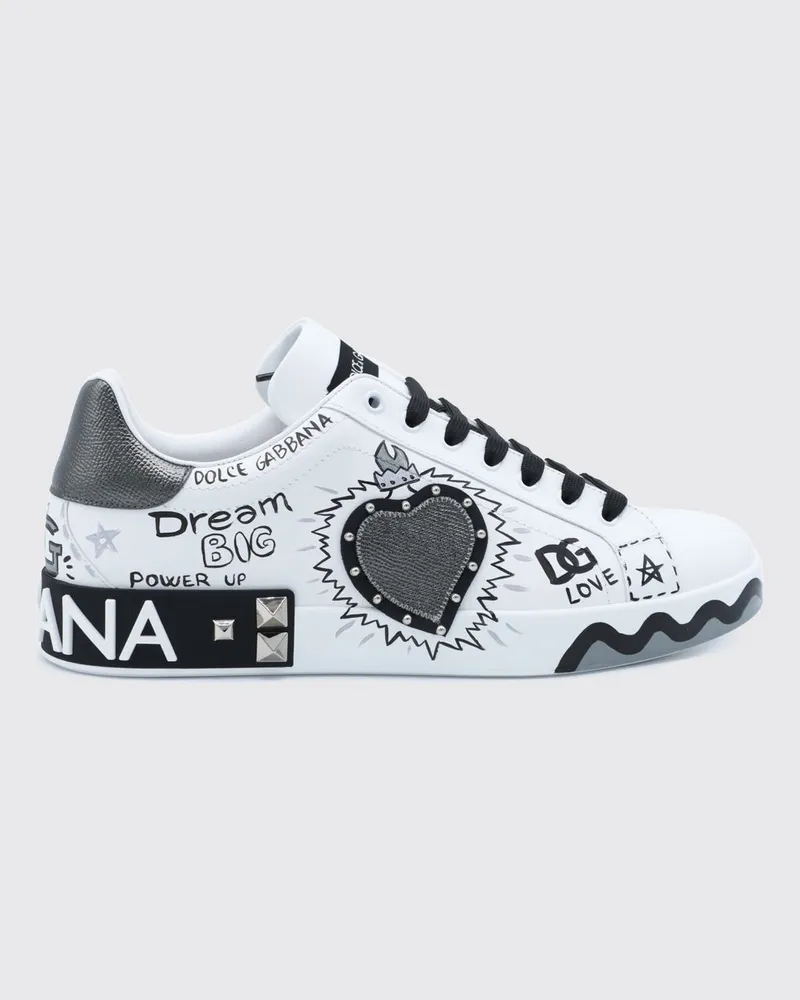 Dolce & Gabbana DOLCE  GABBANA Portofino Sneakers Dolce & Gabbana aus Kalbsleder mit Nieten und Logo Weiß