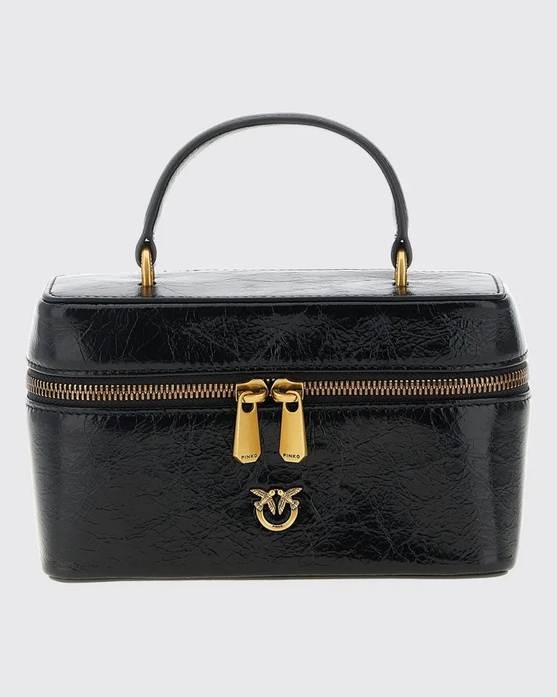 Pinko Mini-Handtasche aus Crush-Leder von mit Love Birds-Metalllogo Schwarz