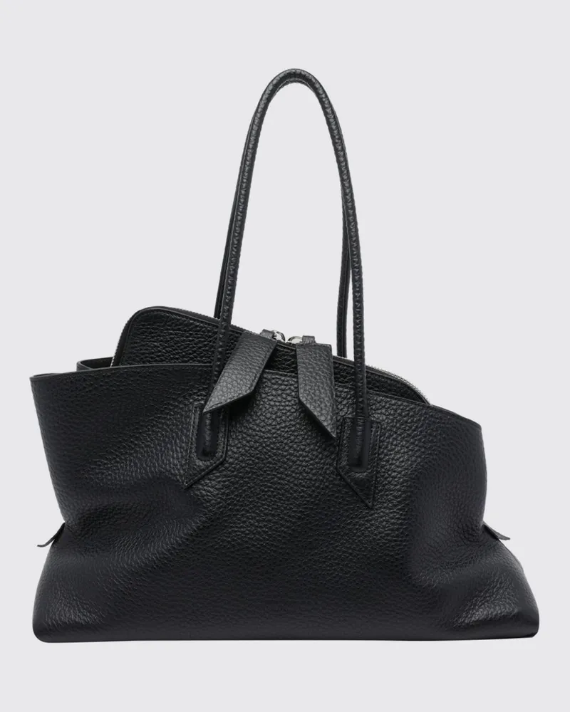 ATTICO La Passeggiata Schultertasche aus genarbtem Kalbsleder Schwarz