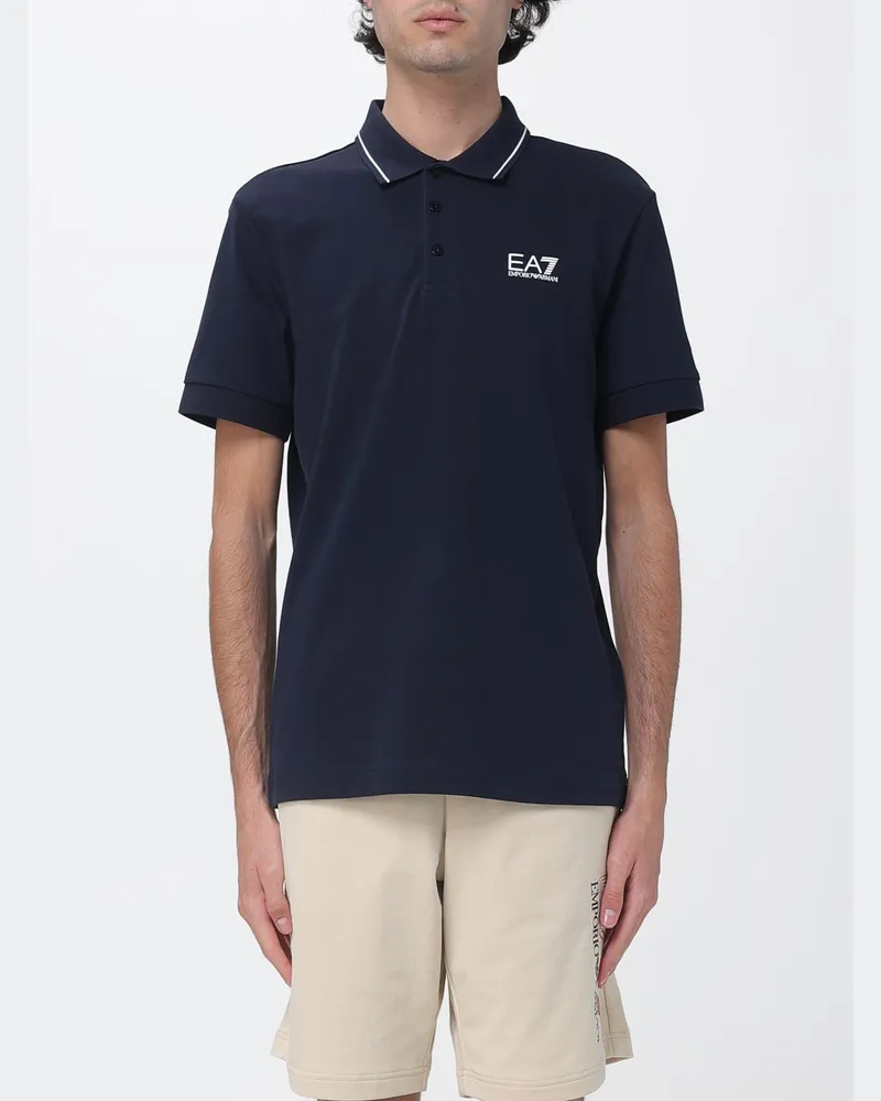 EA7 Baumwoll-Polohemd mit Logo Blau
