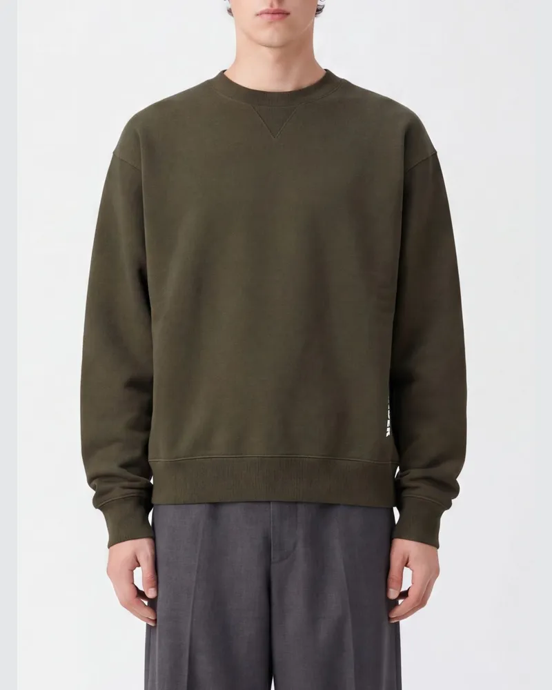 Jil Sander Rundhals-Sweatshirt aus Baumwolle mit elastischen Bündchen und Saum Olive