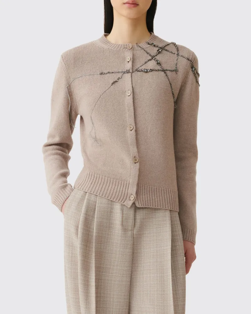 Fabiana Filippi Cardigan aus Kaschmir und Seide mit Kristallstickerei Kaffee