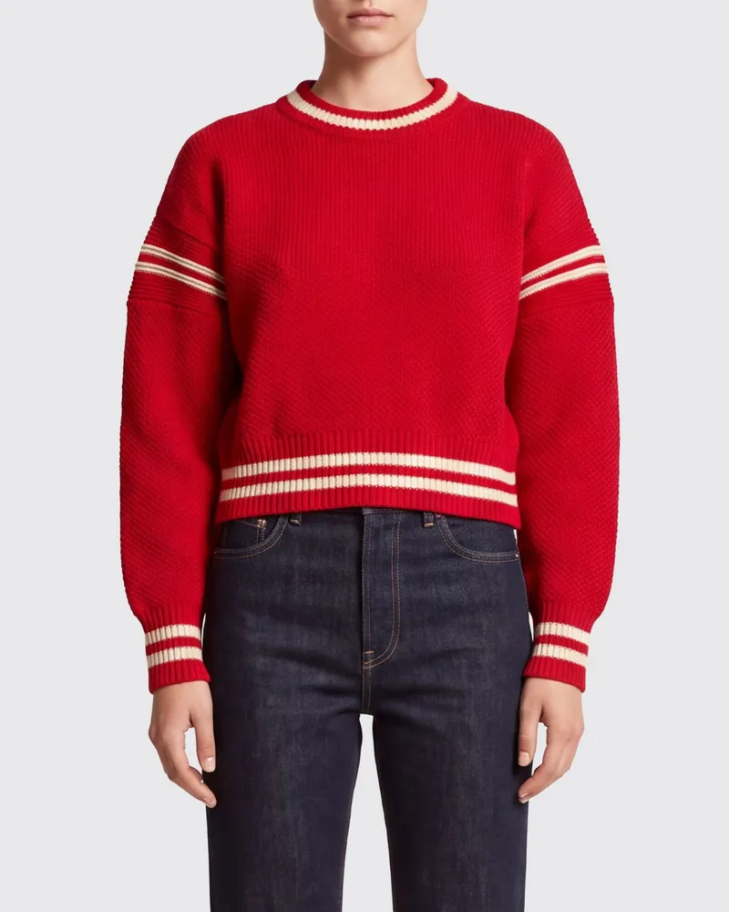 Golden Goose Baumwoll-Pullover mit Rundhalsausschnitt mit gesticktem Logo und Kontrastbesatz Rot