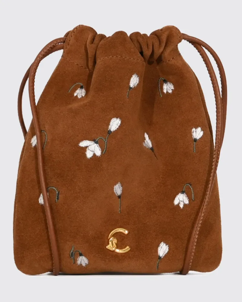 Coccinelle C-Me Wildleder-Schlüsselanhänger mit Blumenstickerei Braun