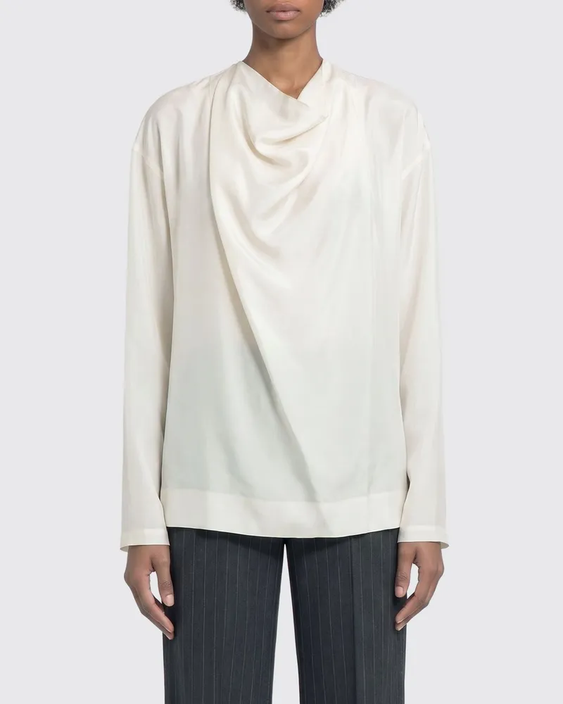 Carven Drapierte Seidenbluse Ecru