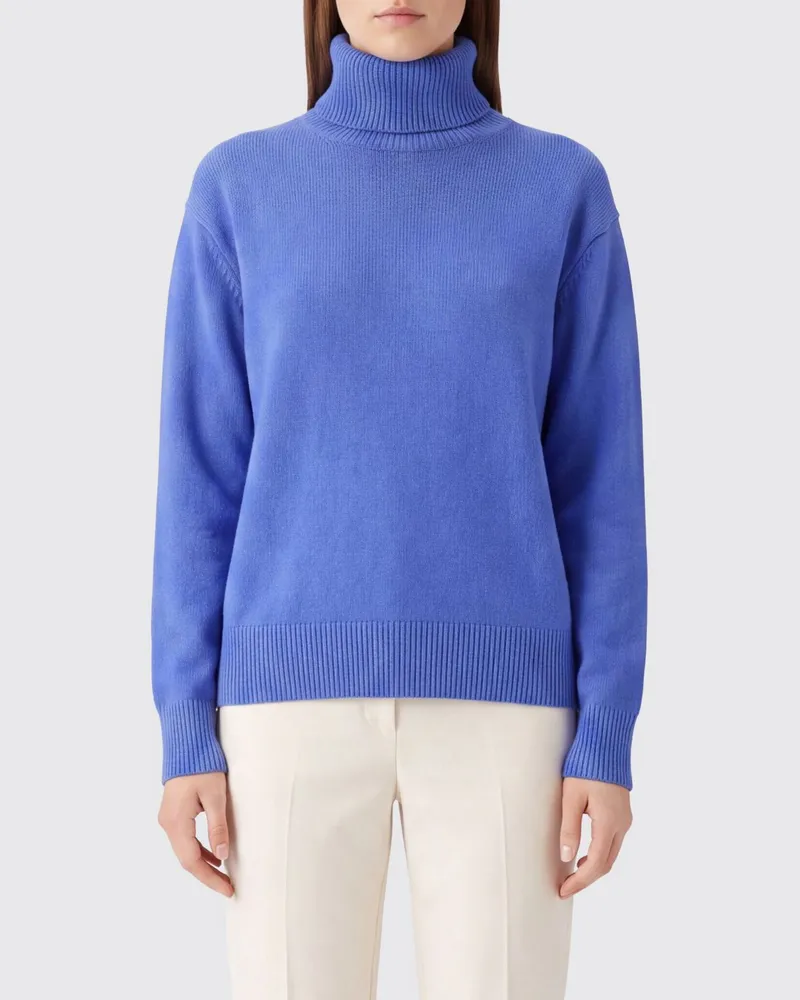 FRANKIE Shop Rollkragenpullover aus Wolle und Kaschmir mit Rippenstrick Blau