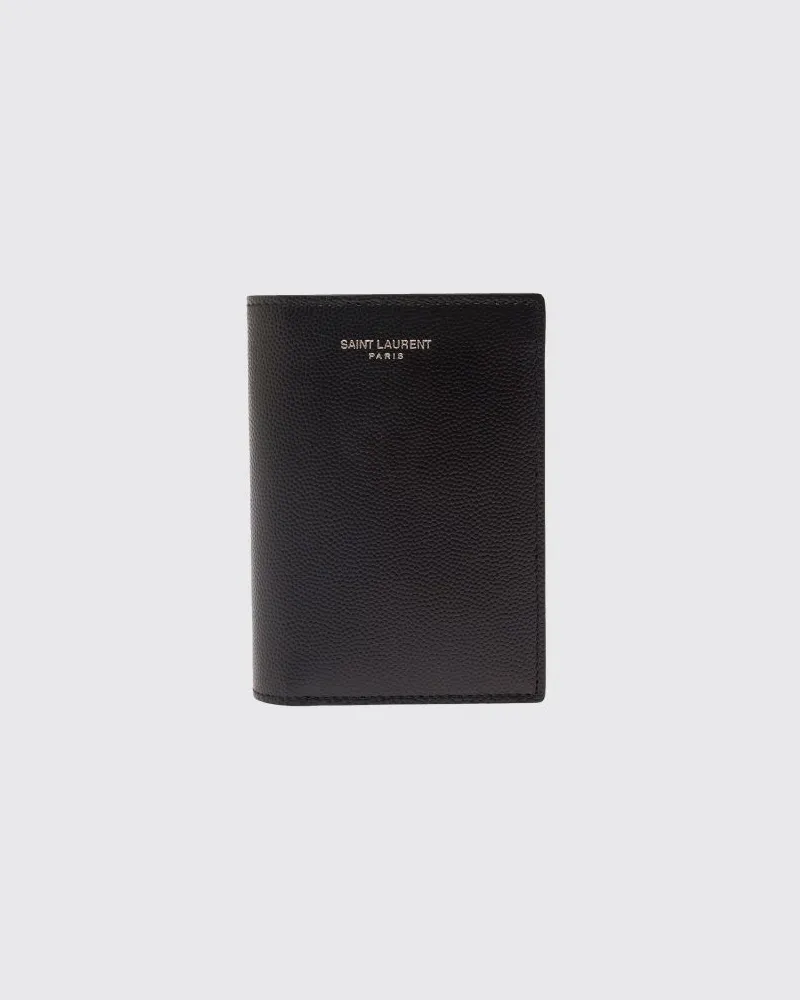 Saint Laurent Bifold-Geldbörse aus Grain de Poudre-Leder mit laminiertem Logo Schwarz