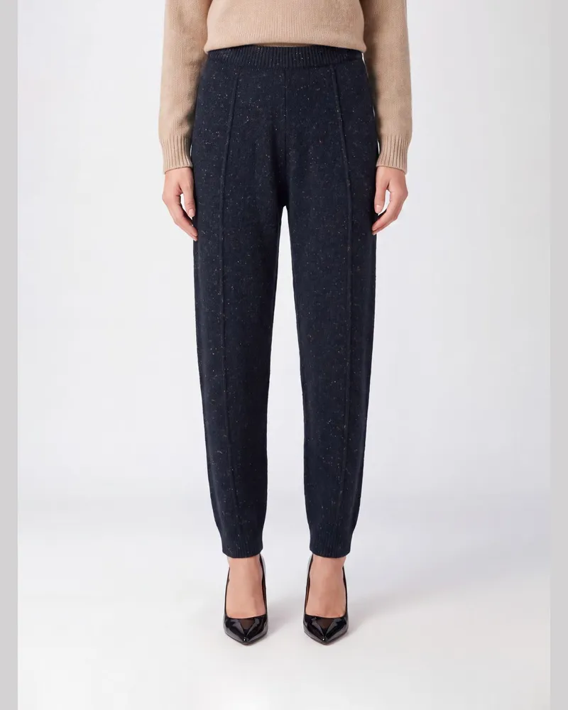 Fabiana Filippi Strickhose mit geradem Bein aus Wollmischung mit hohem Bund Blau
