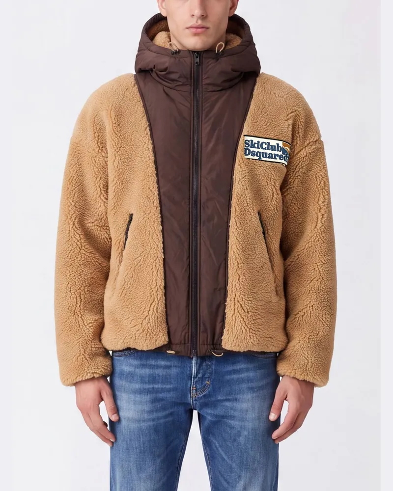 Dsquared2 Wendbare zweifarbige Sherpa-Kapuzenjacke Braun