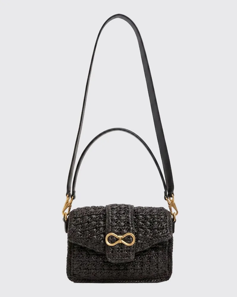 Twin-Set Häkel-Raffia-Tasche Schwarz