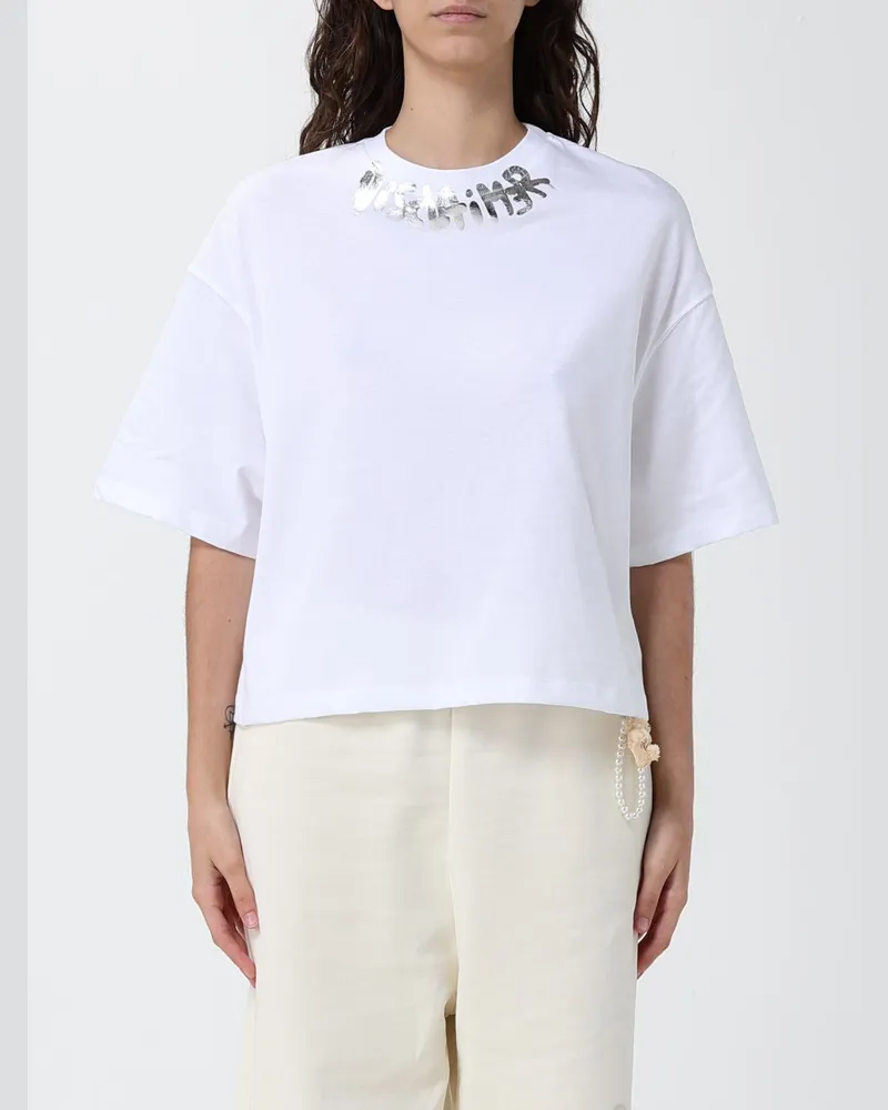 DISCLAIMER Cropped-T-Shirt von aus Baumwolle mit Logo-Print und Rundhalsausschnitt Weiß