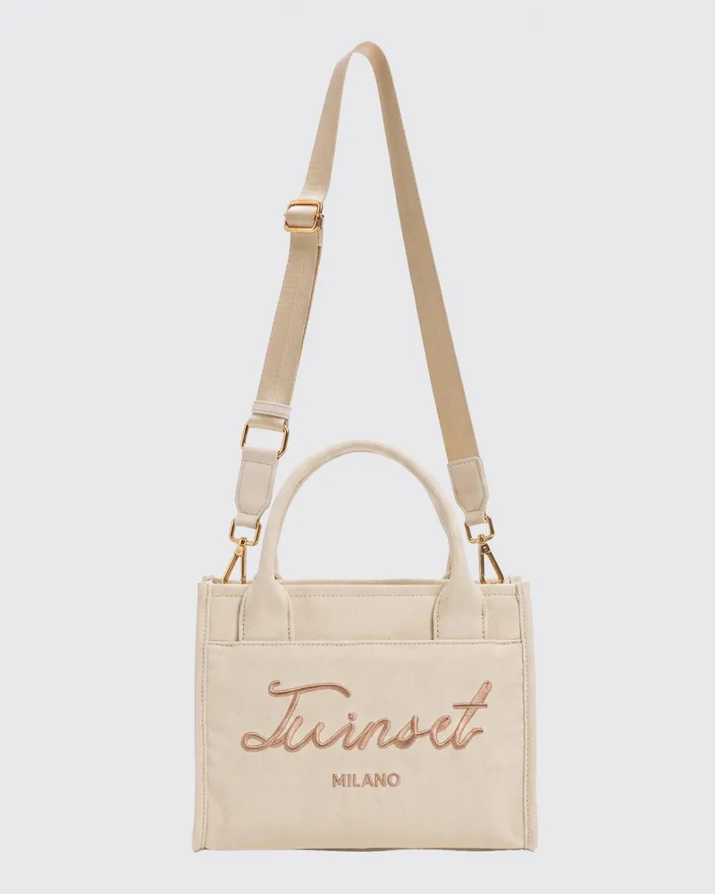 Twin-Set Tasche aus Baumwollcanvas mit Kuhprint Sand