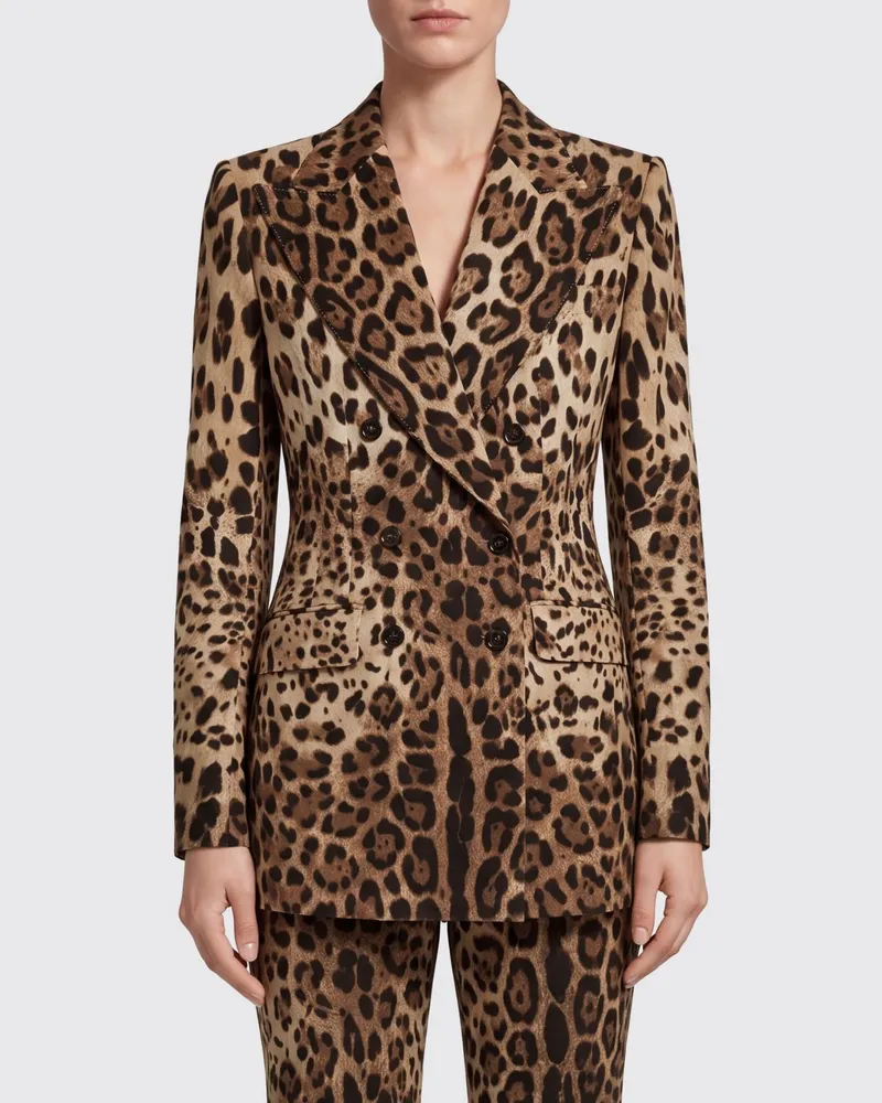 Dolce & Gabbana DOLCE  GABBANA Kurzer Zweireiher-Blazer von DOLCE & GABBANA aus Wollmischung mit Animal-Print Bunt