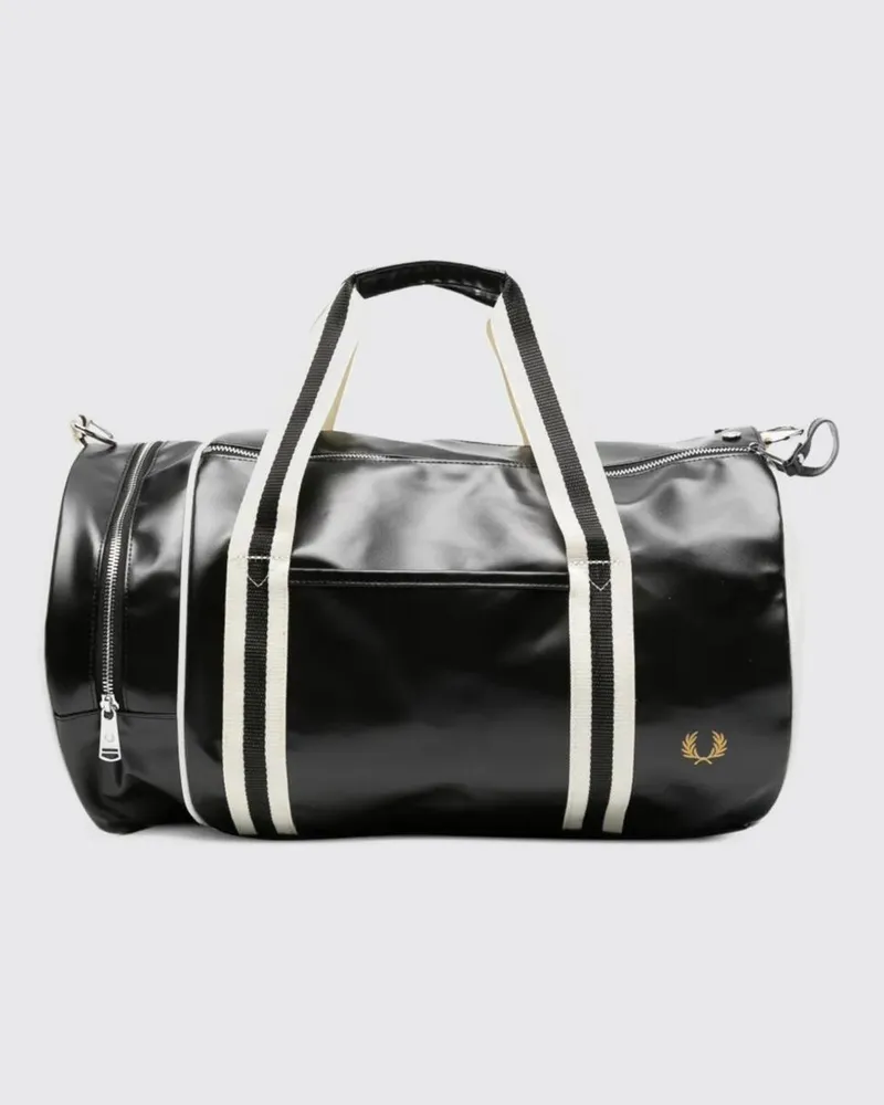Fred Perry Zylindrische Reisetasche aus Polyester mit Logo und Streifen Schwarz