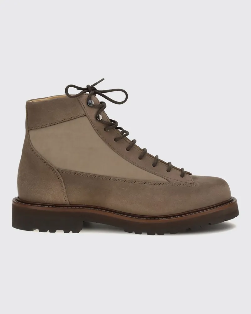 Brunello Cucinelli Schnürstiefeletten aus Nubukleder mit Profilsohle Grau