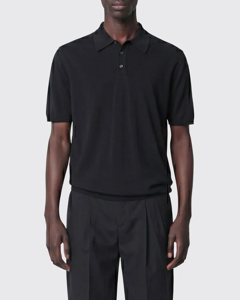 Roberto Collina Kurzärmeliges Baumwoll-Poloshirt mit Drei-Knopf-Leiste Schwarz