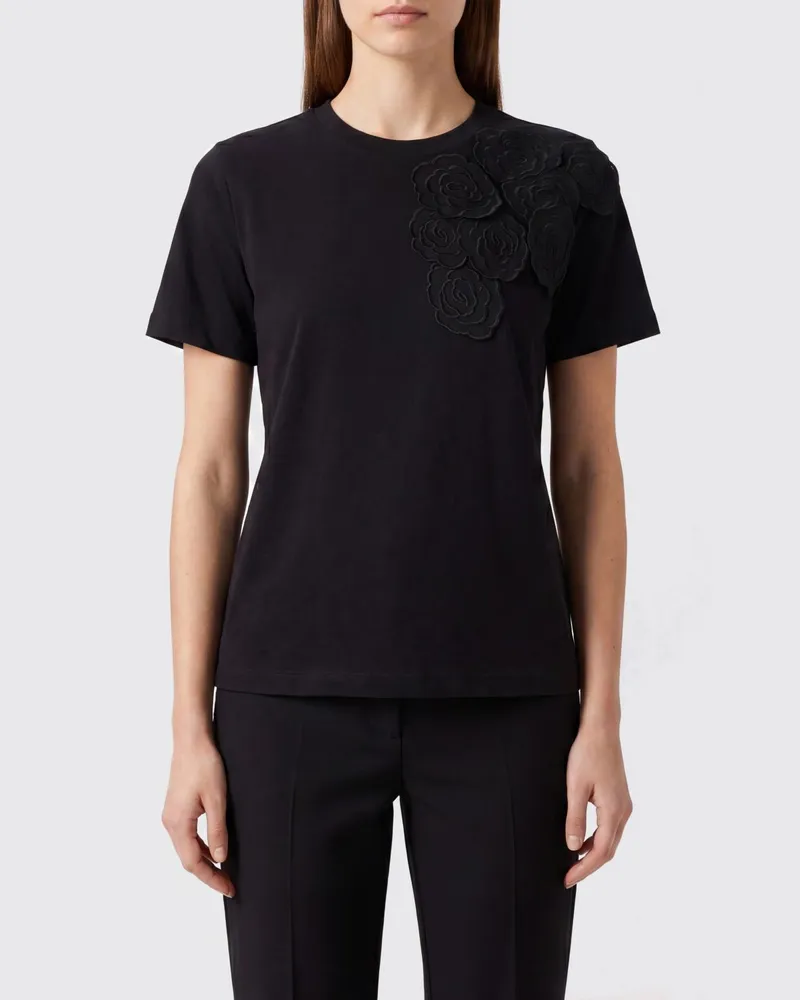 Liviana Conti Slim Fit Baumwoll-T-Shirt mit Rundhalsausschnitt Schwarz