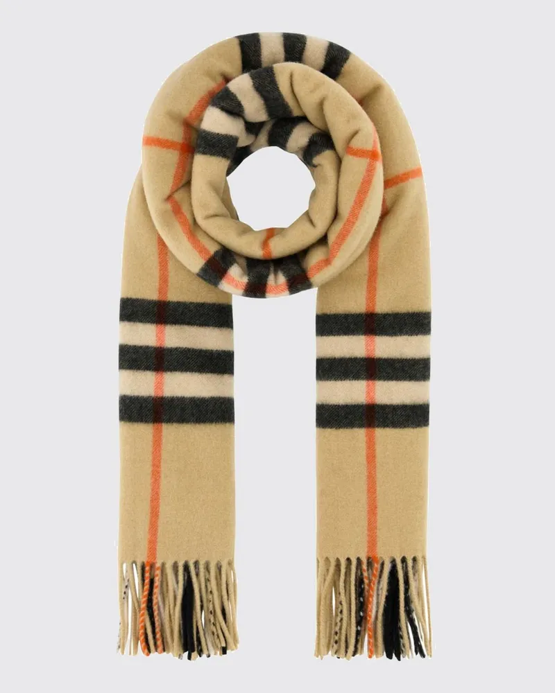 Burberry Ikonischer Schal aus reinem Kaschmir mit Check-Muster und Fransen Sand