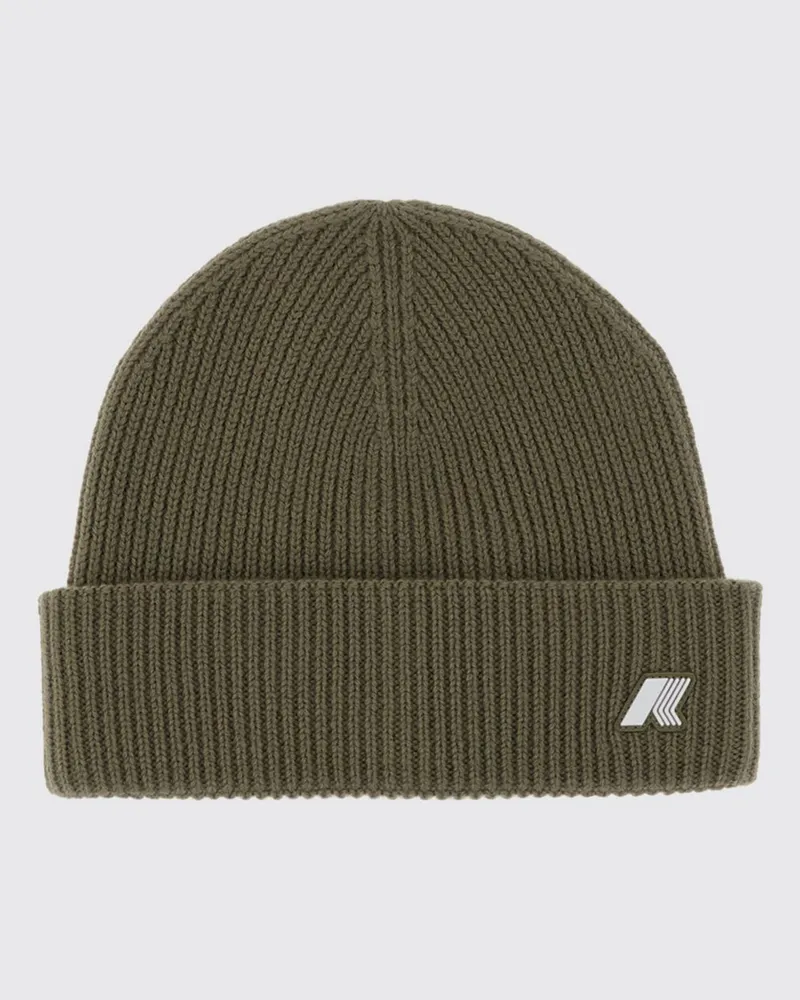K-Way Brice Beanie-Mütze von aus gerippter Wolle mit Umschlag und Gummi-Logo Grün