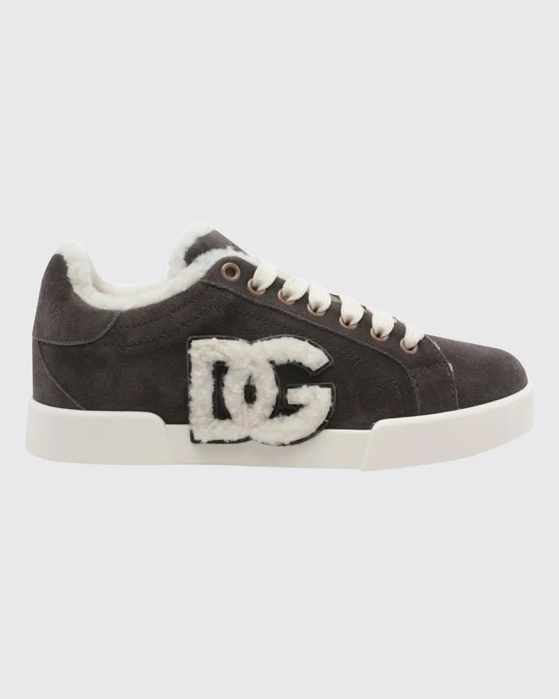 Dolce & Gabbana DOLCE  GABBANA Low-Top-Sneaker Dolce & Gabbana aus Shearling und Veloursleder mit DG-Monogramm Braun