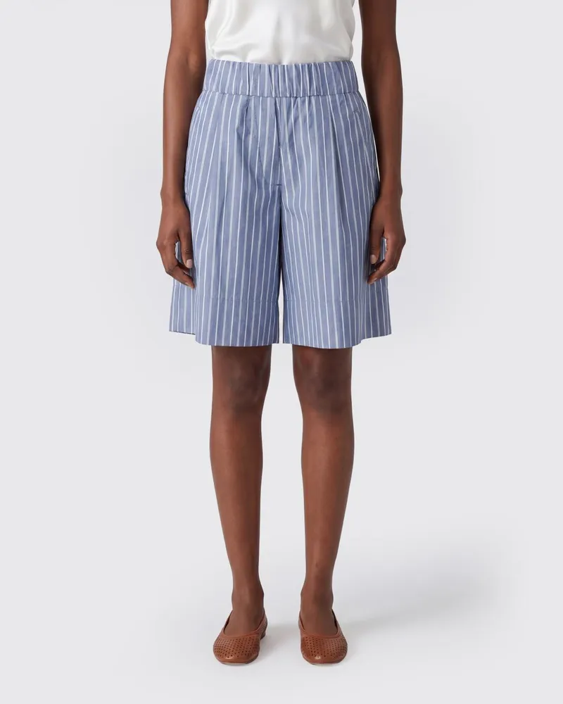 MYTHS Gestreifte Leinen-Shorts Blau