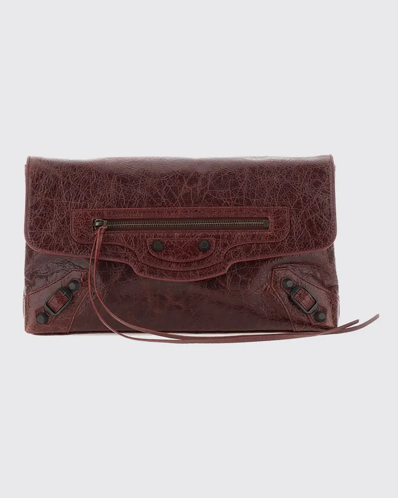 Balenciaga Le City Clutch aus schwarzem Arena-Lammleder mit applizierten Nieten Rot