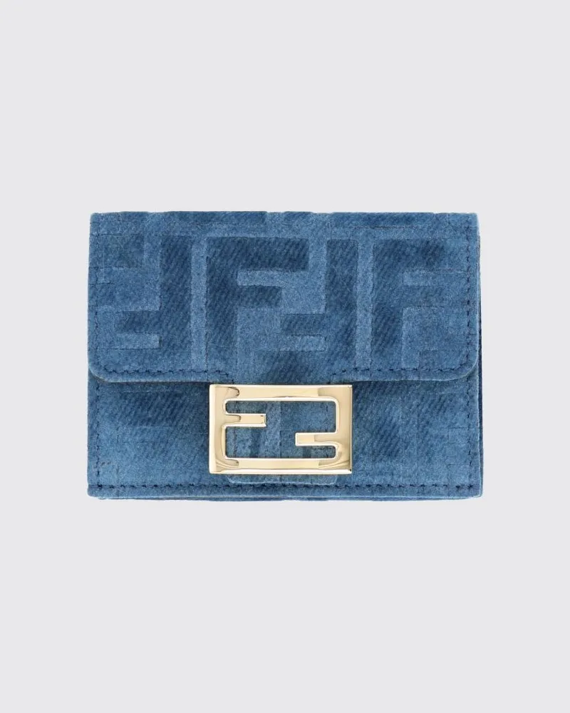 Fendi Bifold-Portemonnaie von aus Samt mit durchgehendem FF-Jacquard-Motiv Blau