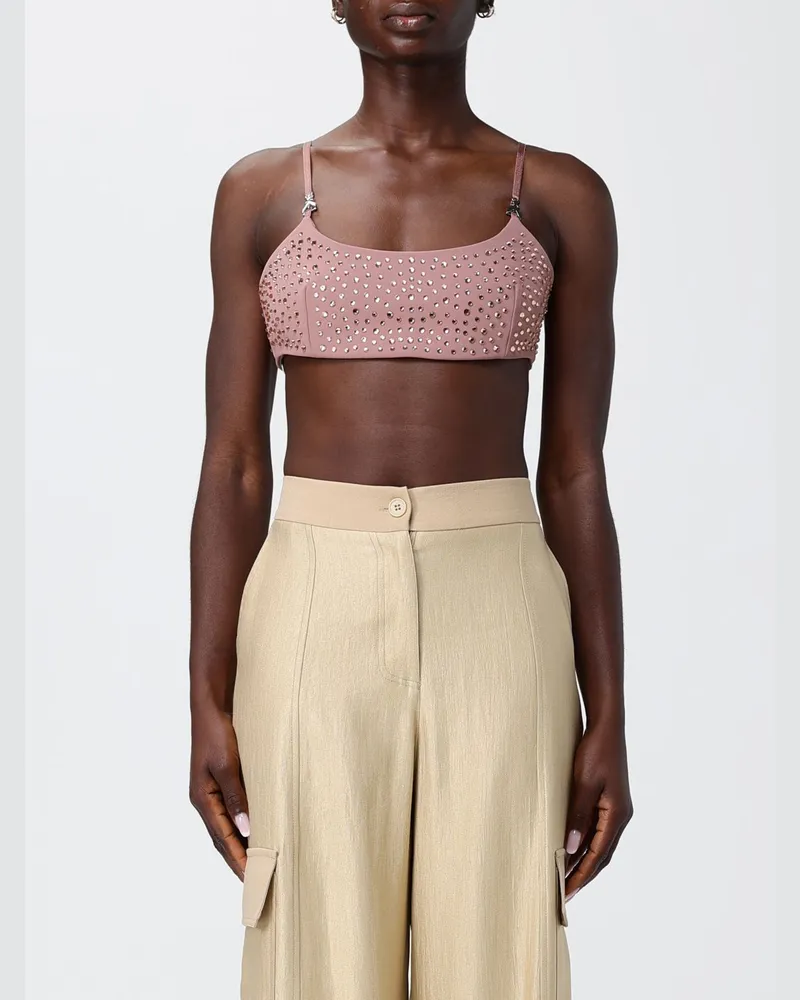 Patrizia Pepe Gekürztes Bralette-Top aus Crêpe mit Strass und eckigem Ausschnitt Pink