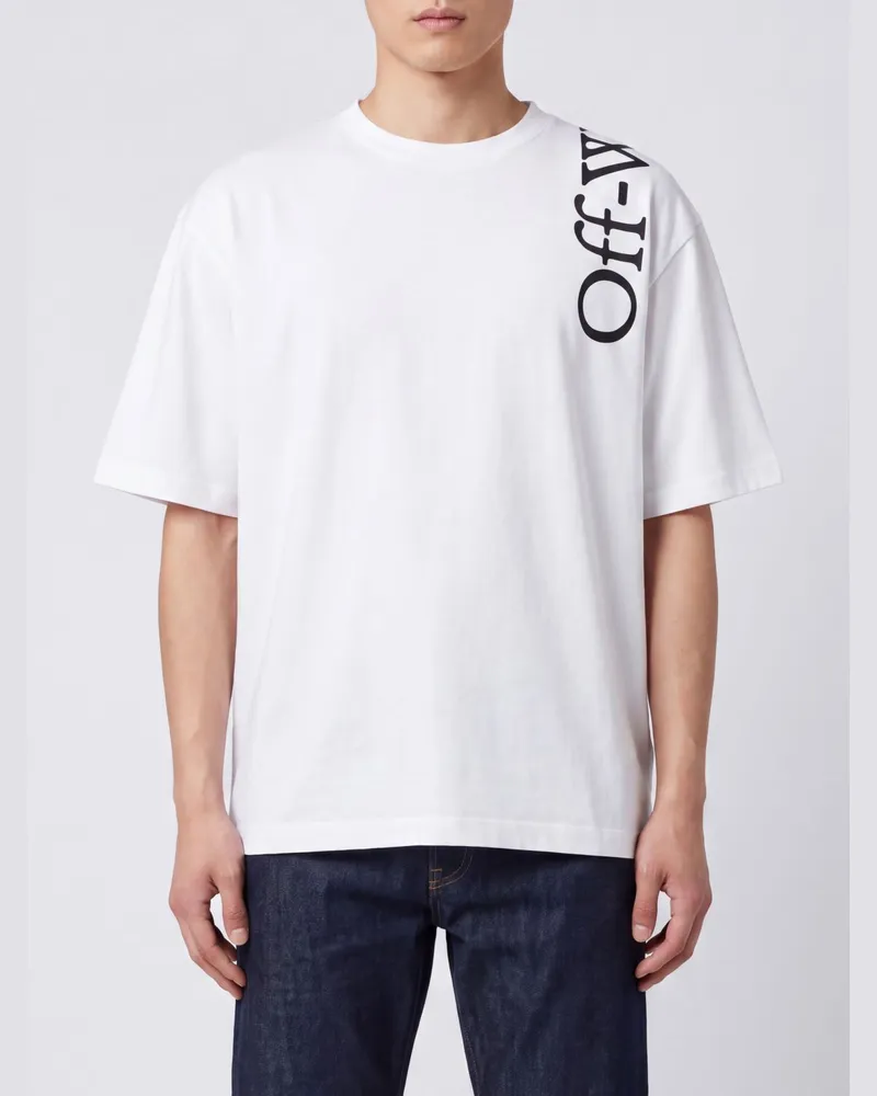 OFF-WHITE Baumwoll-T-Shirt mit Kontrastlogo und überschnittenen Schultern Weiß