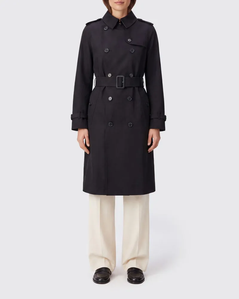 Burberry Langer doppelreihiger Trenchcoat aus Baumwoll-Gabardine mit Gürtel Schwarz