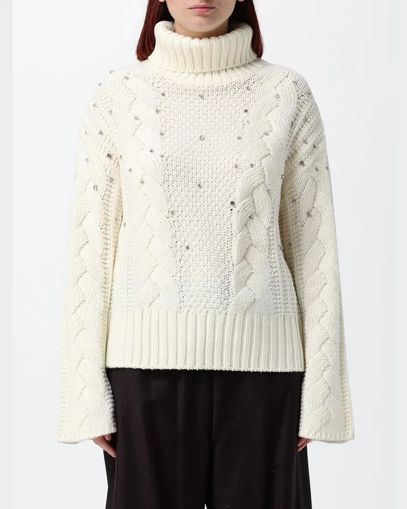 Liu Jo Woll-Rollkragenpullover mit Kristallapplikation und überschnittenen Schultern Yellow