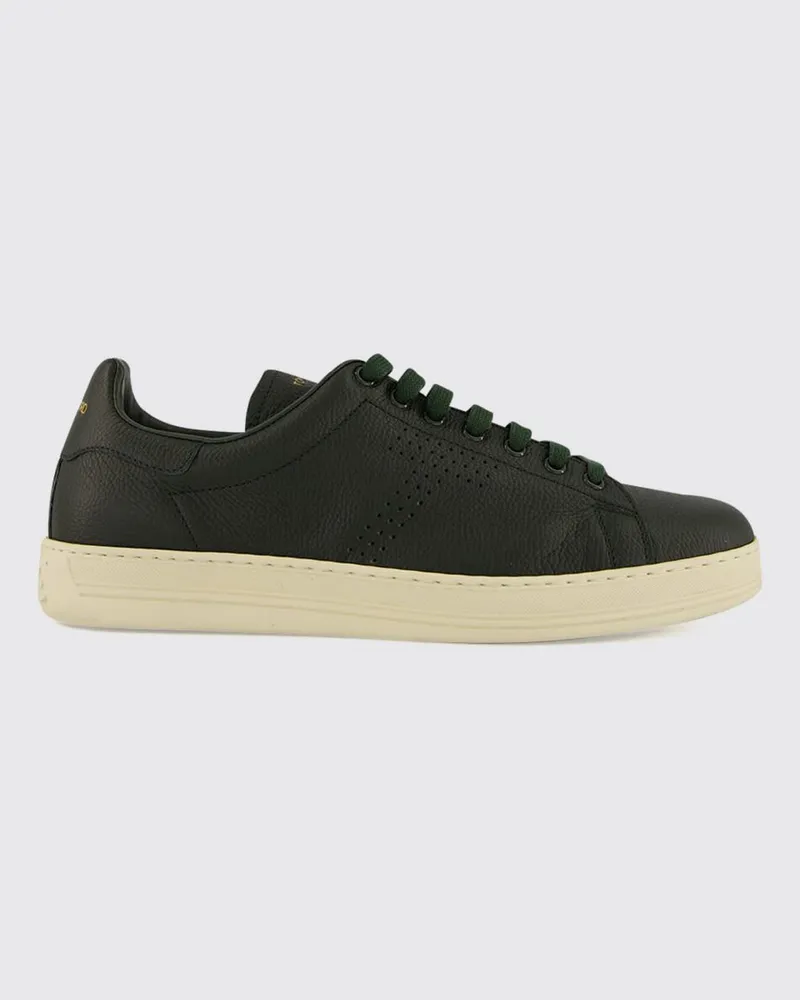 Tom Ford Low-Top-Sneaker aus genarbtem Leder mit perforiertem Monogramm Grün