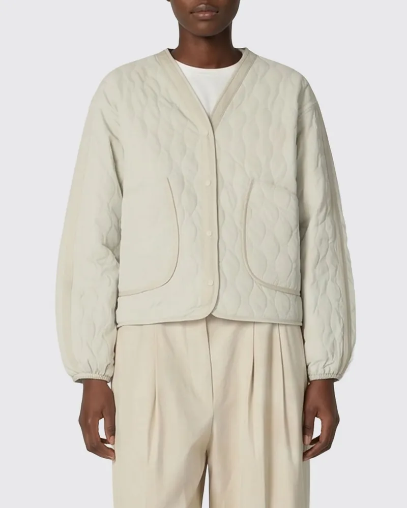 Save The Duck Kurze Steppjacke aus recyceltem Polyester mit V-Ausschnitt Beige