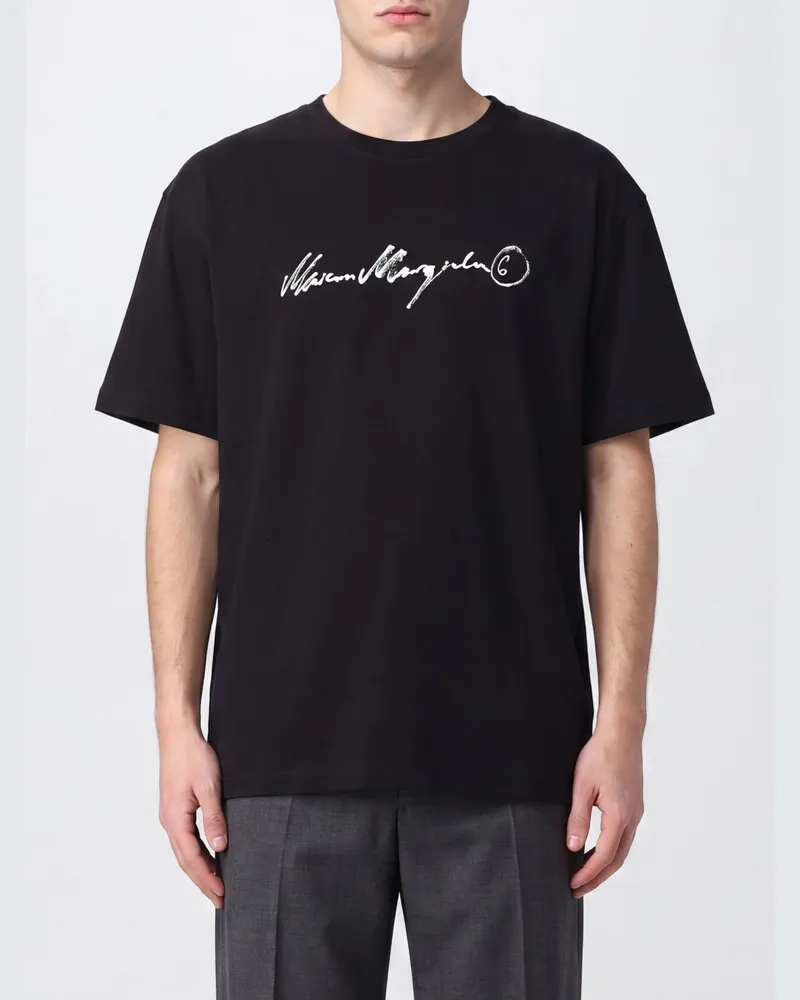 Maison Margiela Baumwoll-T-Shirt mit Slogan-Print und überschnittenen Schultern Schwarz