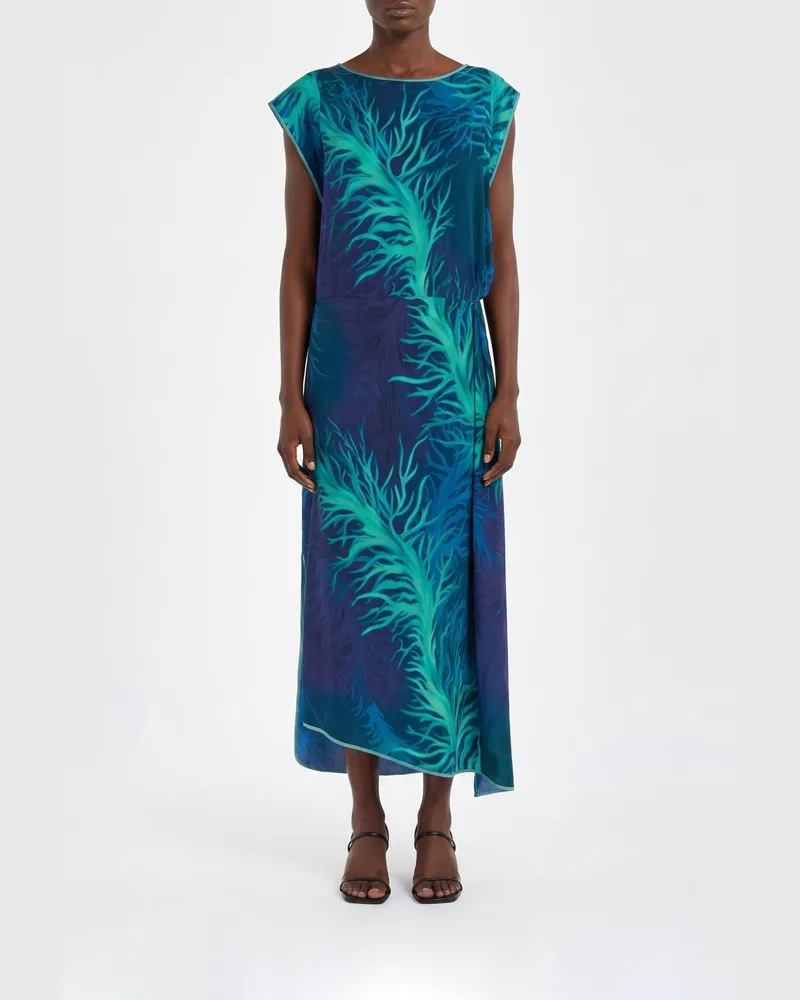 For Restless Sleepers F.R FOR RESTLESS SLEEPERS Bedrucktes Seidenmischgewebe Midi-Kleid F.R For Restless Sleepers Blau