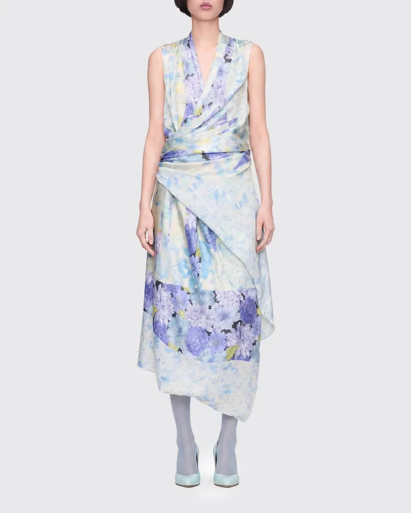 Maison Margiela Wickelkleid aus bedruckter Seide Blau