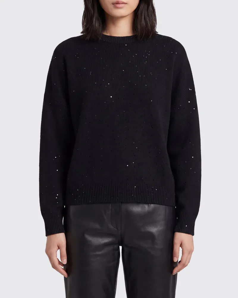 Brunello Cucinelli Pullover mit Rundhalsausschnitt aus Kaschmir und Seide mit Pailletten Schwarz